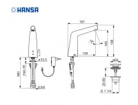 MEDIDAS MEZCLADOR LAVABO A RED DESIGNO STYLE HANSA